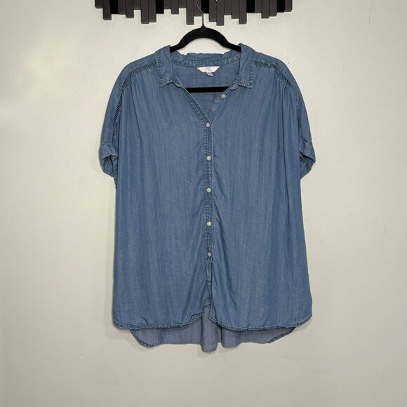 Womens XXL Time & Tru Chambray Button-Down Shirt - Picture 1 of 8